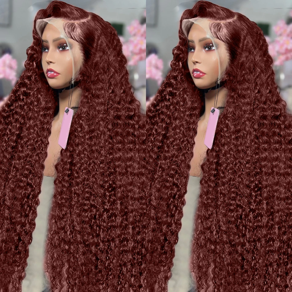 Reddish Brown 13x4 Frontal Wig Deep Wave 30 36 inch 13x6 HD Lace Front Human Hair Wigs 250% Curly Preplucked Brazilian For Women