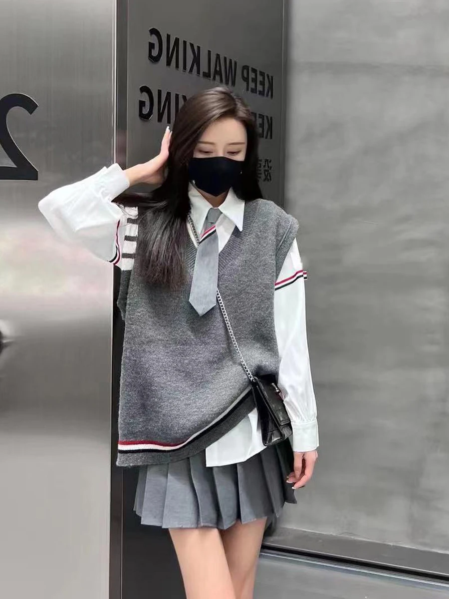 

Корейский колледж Sle Color Blo V Ne свитер жилет женский весенне-осенний многослойный утягивающий молодежный универсальный вязаный жилет топ