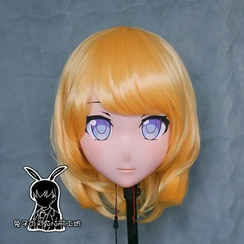 Resin Cross Dressing Pretty Girl Full Head BID Doll Mask Japanese Anime Kigurumi Mask Cosplay with Wig