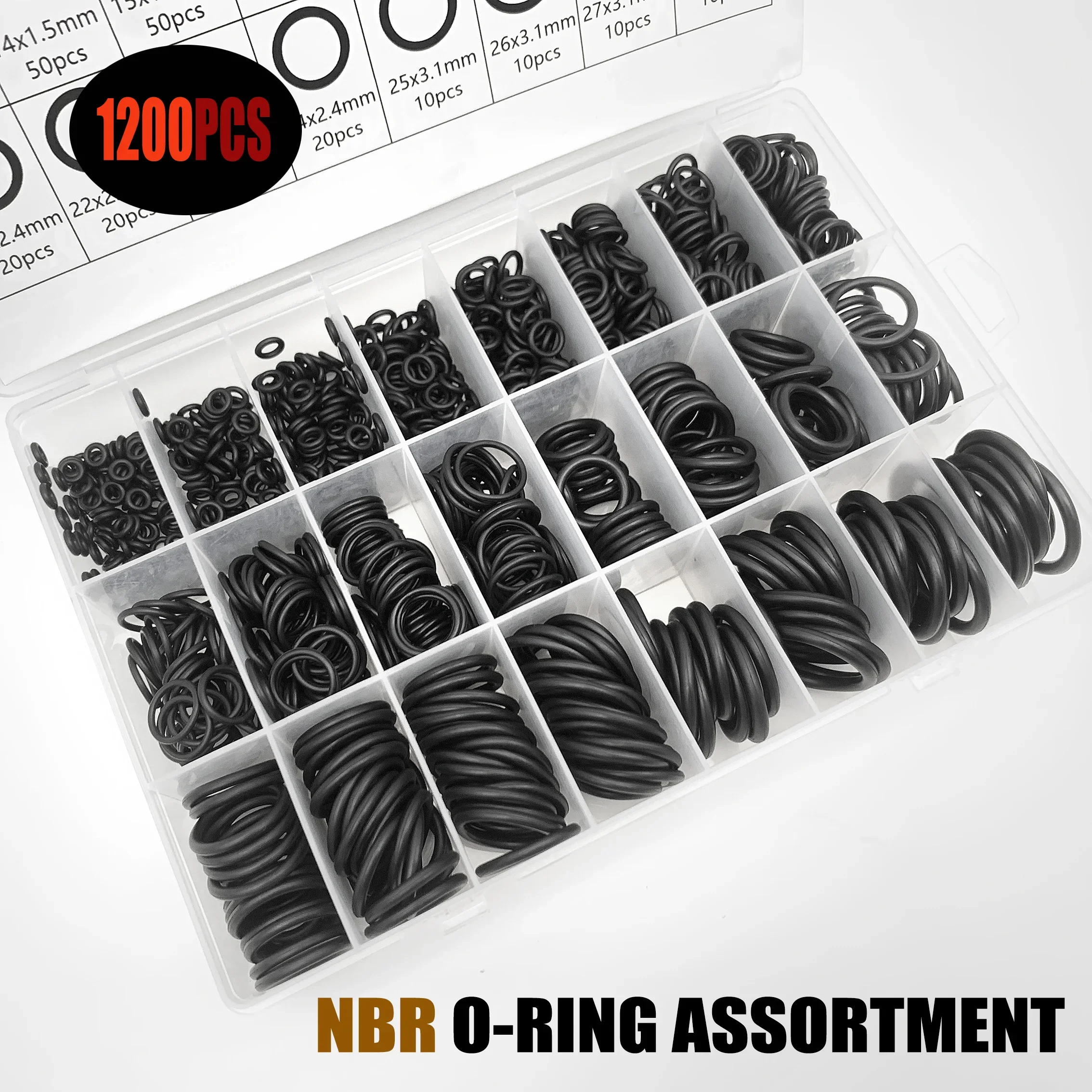 

1200Pcs Black NBR Nitrile Seals O-Ring Kit CS 1.5/2.4/3.1mm OD 16mm-28mm Reliable Seals for Pneumatic Tools Machinery Car Parts