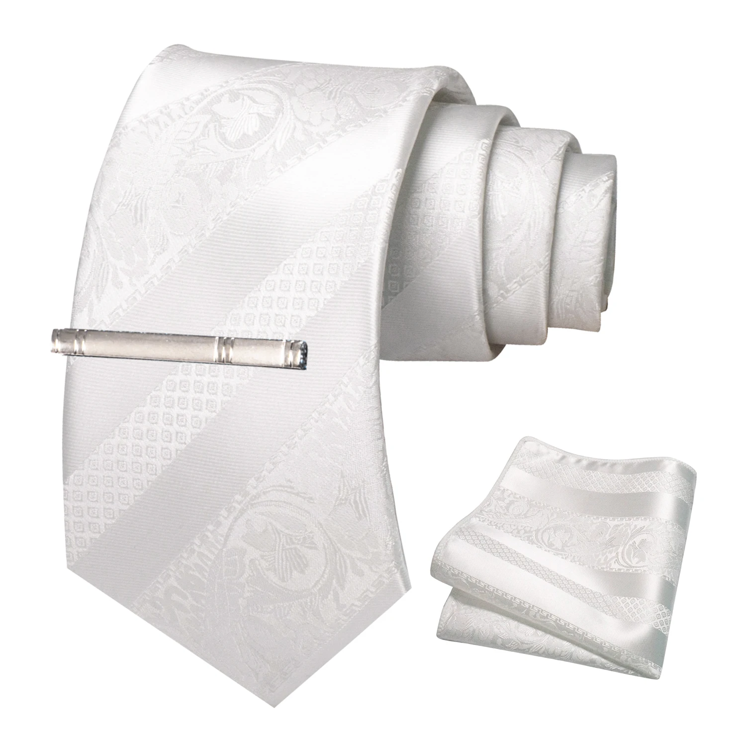 Klassische Herren-Krawatte mit Blumenmuster, 8 cm, Seidenkrawatten-Set, Einstecktuch, Krawattenklammer, Business-Anzubehör, Bräutigam-Hochzeitskrawatte – Detail 11