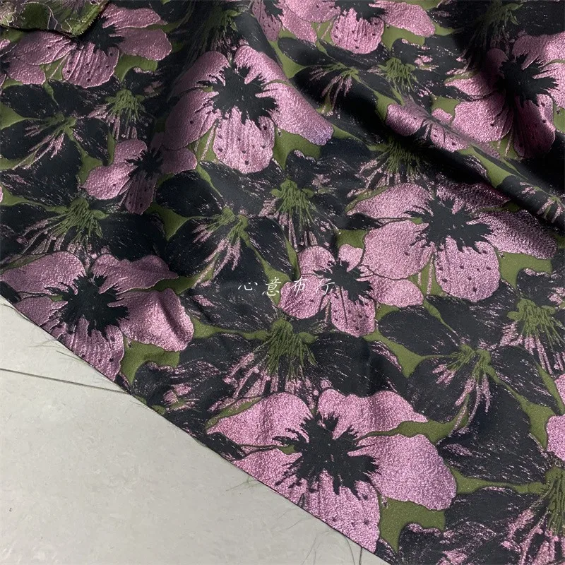 European and American Army Green Pink Double-Sided Brocade Jacquard Fabric Suit Coat Skirts Clutch Bag Fabric Designer Fabric