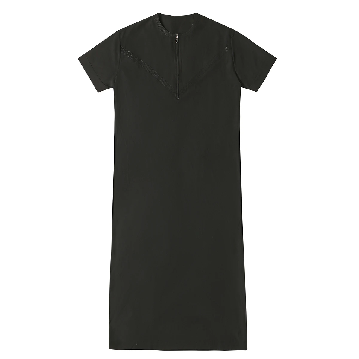 TH846 الرجال الإسلاميين الرجال قصيرة الأكمام الياقة المستديرة لون نقي سستة رداء رمضان عيد جوبا ثوب