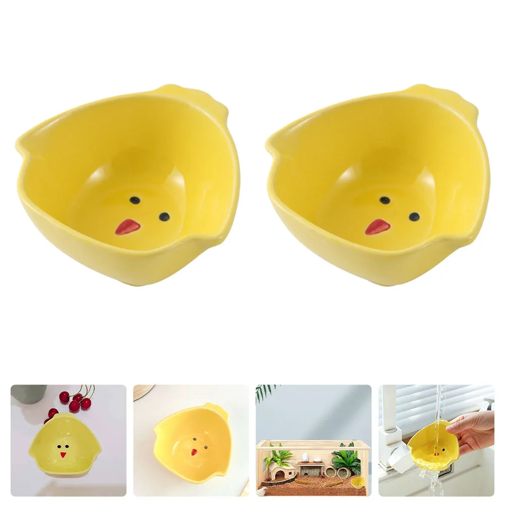 

2Pcs Ceramic Feeding Basin for Birds Premium Pet Food Container Dish Rutin Chicken Design Healthy Sanitary Feeder for Budgerigar