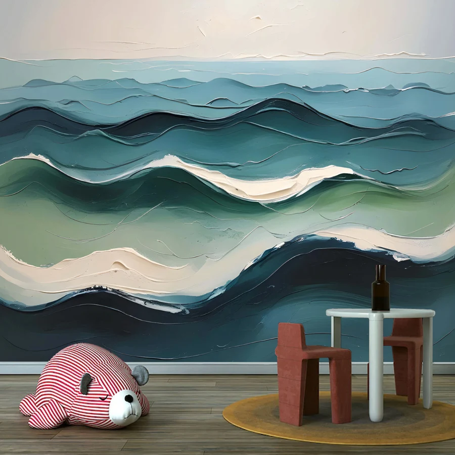 8+ Waterproof Nature Seascape Wave Painting Style Self Adhesive Optional Wallpaper for Living Room Decor Walls Renovation Mural