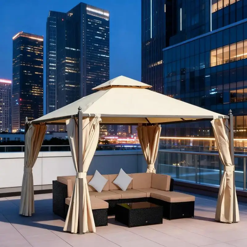 

10'x10' Steel Patio Gazebo with Polyester Privacy Curtains for Outdoor Use