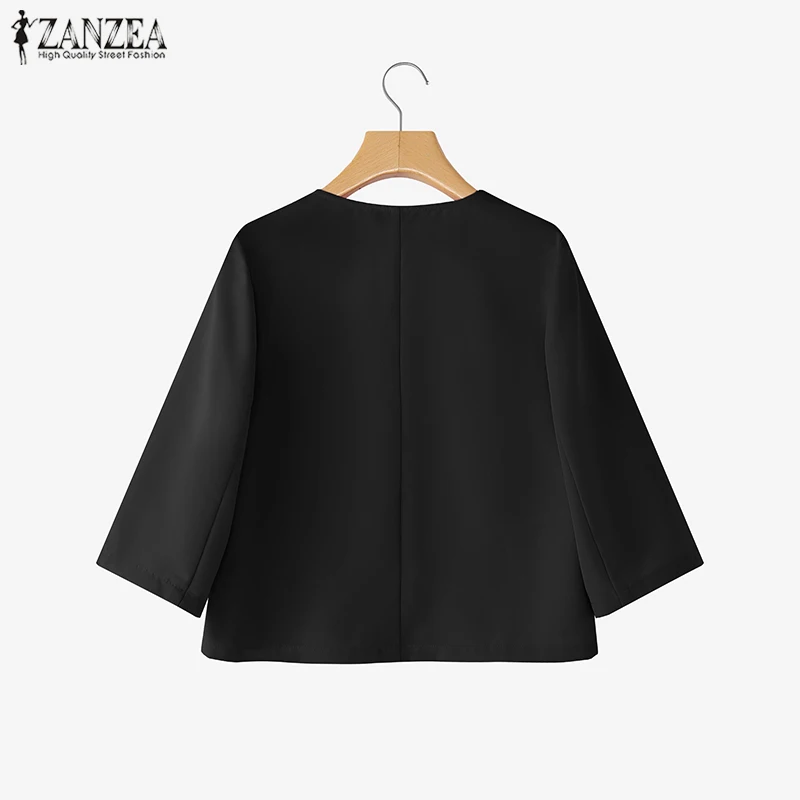 ZANZEA 女性エレガントな軽量ブレザー春カジュアル V ネック 3/4 袖ボタンアップスーツジャケットオフィス通勤女性服