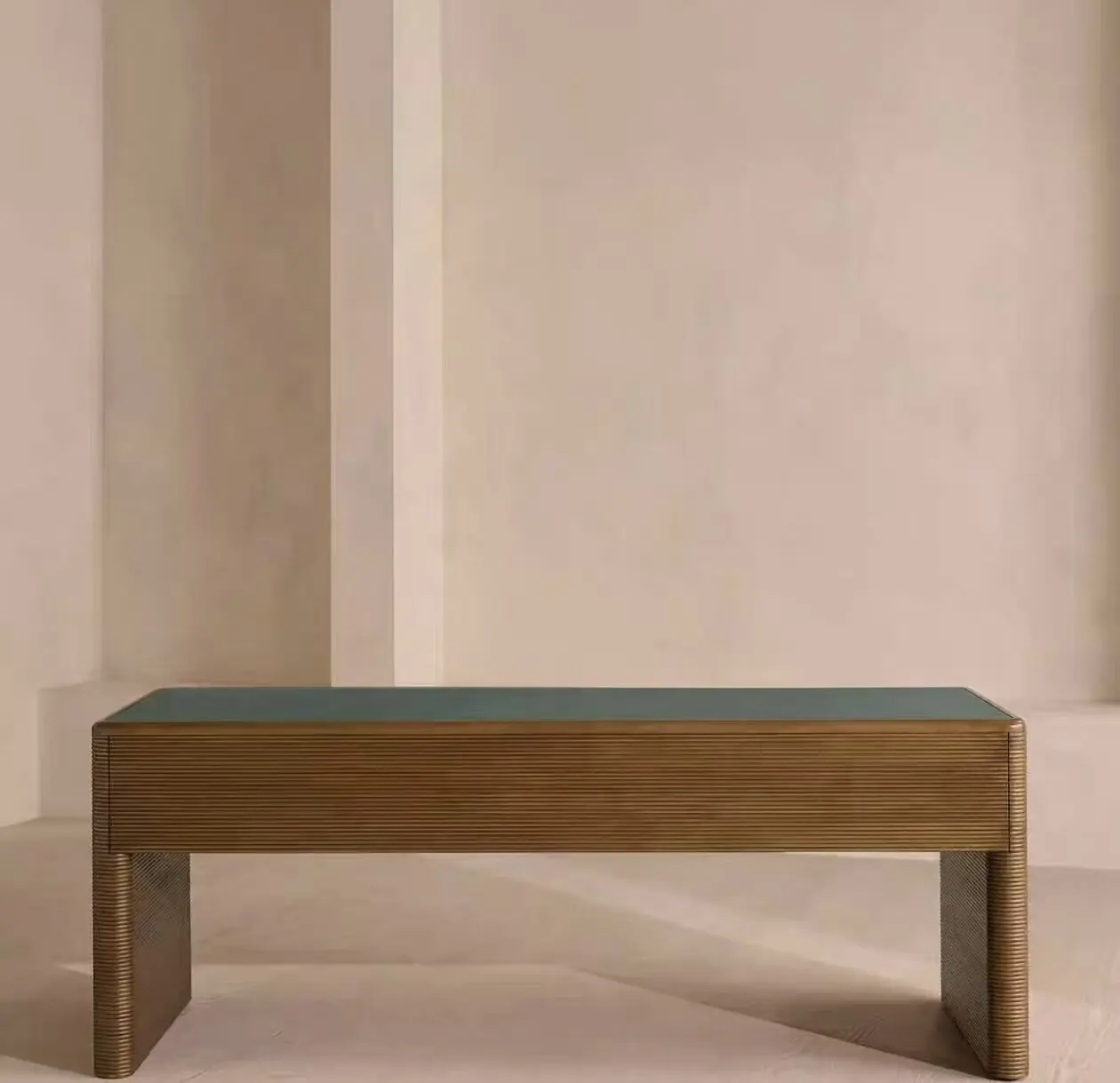 ^Modern Ribbed Wooden Executive Desk with Teal Top 160cm Luxury Solid Wood Office Computer Table for Home Office