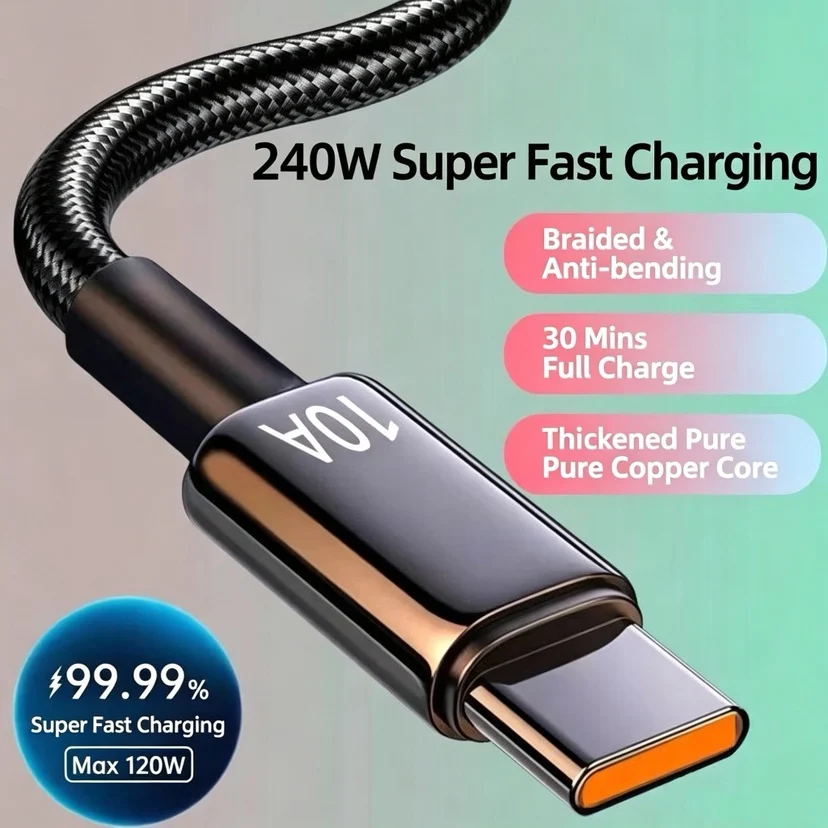 Neues 10A 240W Superschnelles Ladekabel Typ C USB-Datenübertragungskabel für Xiaomi Redmi Huawei 1/1,5/2/3m