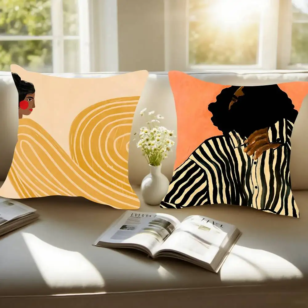 مجردة الشكل خطوط فتاة صوفيا كيس وسادة نمط مطبوعة المخدة لغرفة المعيشة غطاء وسادة أريكة وديكور غرفة نوم #2