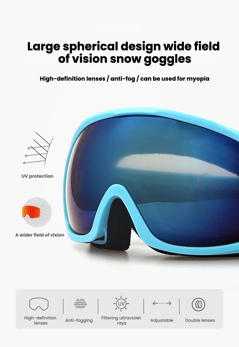 

Двухслойные противотуманные очки для сноуборда с HD-линзами, регулируемые, надеваются поверх очков, с УФ-фильтром для катания на лыжах