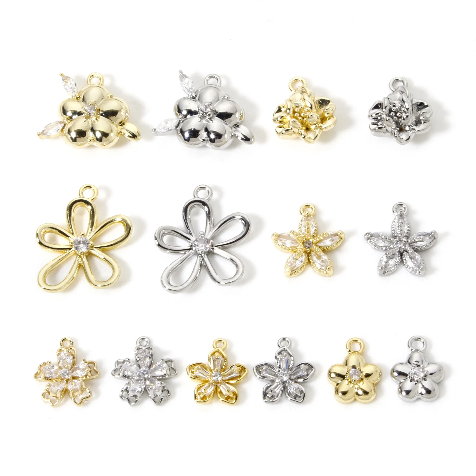 2 pçs mini encantos de bronze multicolorido flor strass oco pingentes diy colar brincos para mulheres festa jóias presente descobertas