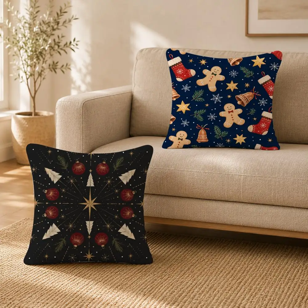 Colorful Vintage Christmas Fantasy Cushion Cover Soft Plush Pillow Cover Washable Square Cushion Case for Sofa Bed Chair