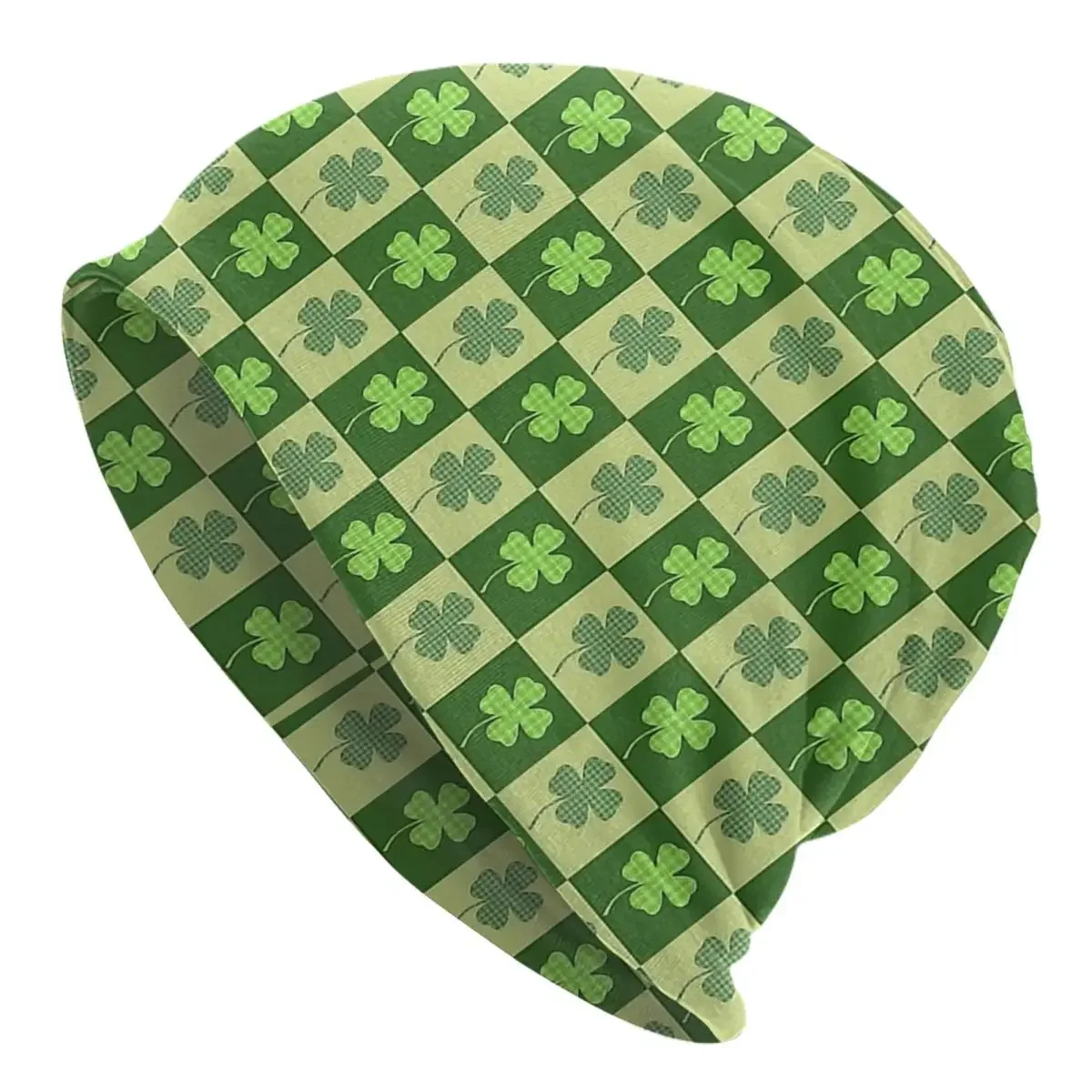 Shamrock Checkerboard Pattern Knitted hat for men and women  Saint Patrick's Day Gift Unisex winter warm brimless urinal hat