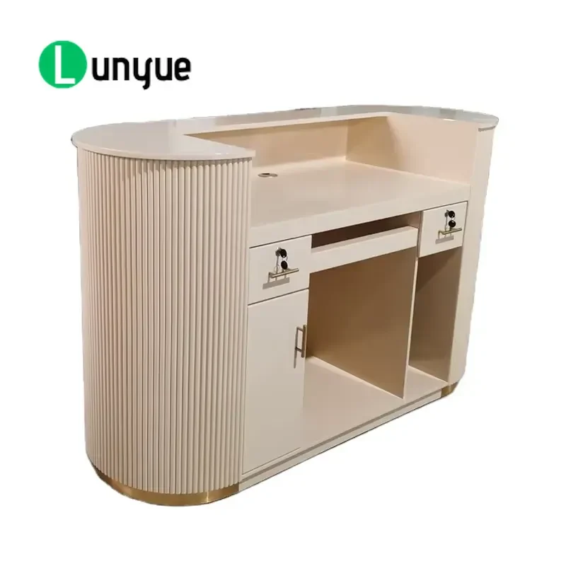 Modern Pink White Front Counter Desk with Display 100cm 120cm 160cm Customizable Size Reception Table for Business Office