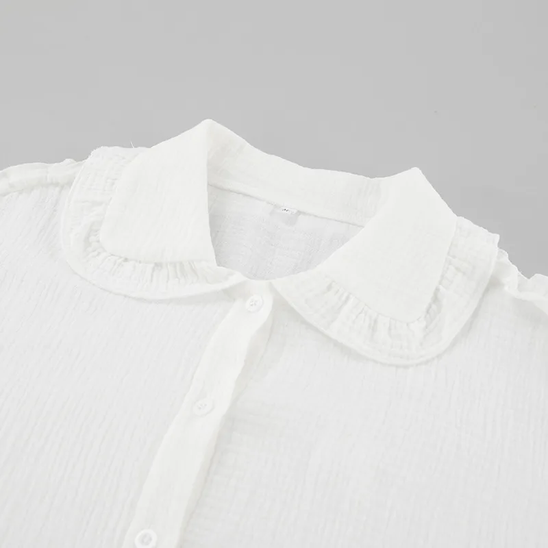 Fashion Women's Cotton Blouse Long Sleeve Autumn Winter Lantern Sleeve Ruffle Accent Loose Fit Chic Top Elegant Everyday Shirt