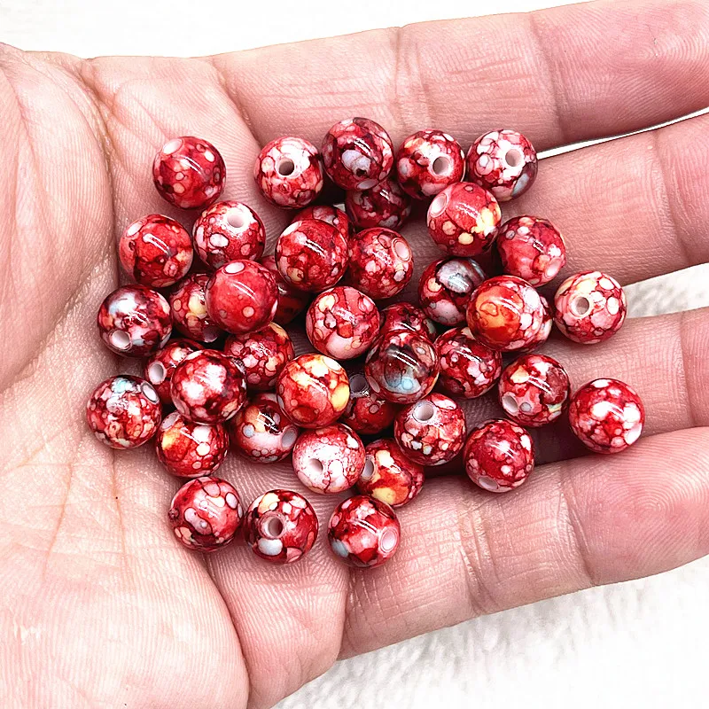 50pcs 8mm Flowering Round Acrylic Beads Loose Spacer Beads for Jewelry Making DIY Bracelet Accessories