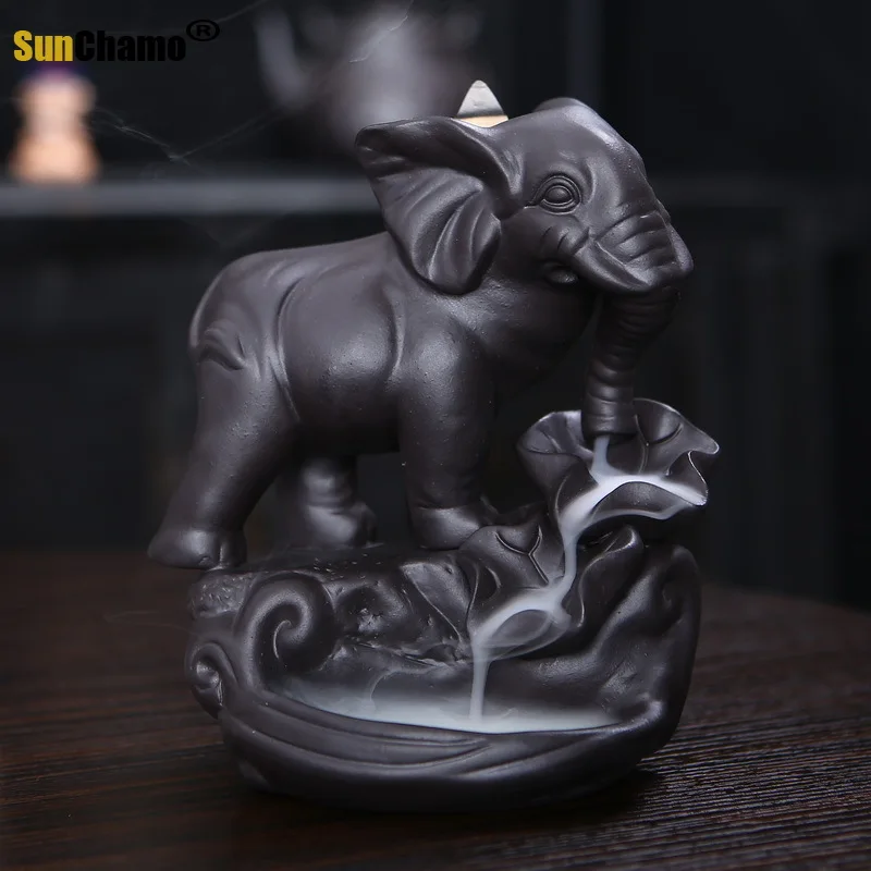 Smoke Waterfall Incense Burner, Backflow Ceramic Holder, Fountain Cones, Home Decoration, Office Tabletop, New, 13.5x10.5x15.8cm