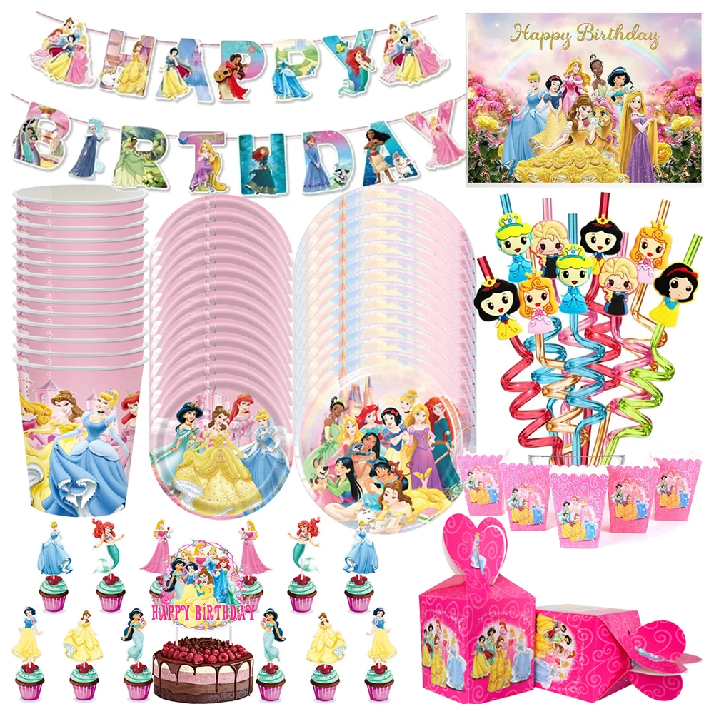 

Princess Theme Party Decorations Disposable Tableware Plate Girl Birthday Party Supplies Cup Tablecloth Baby Shower Party Favor