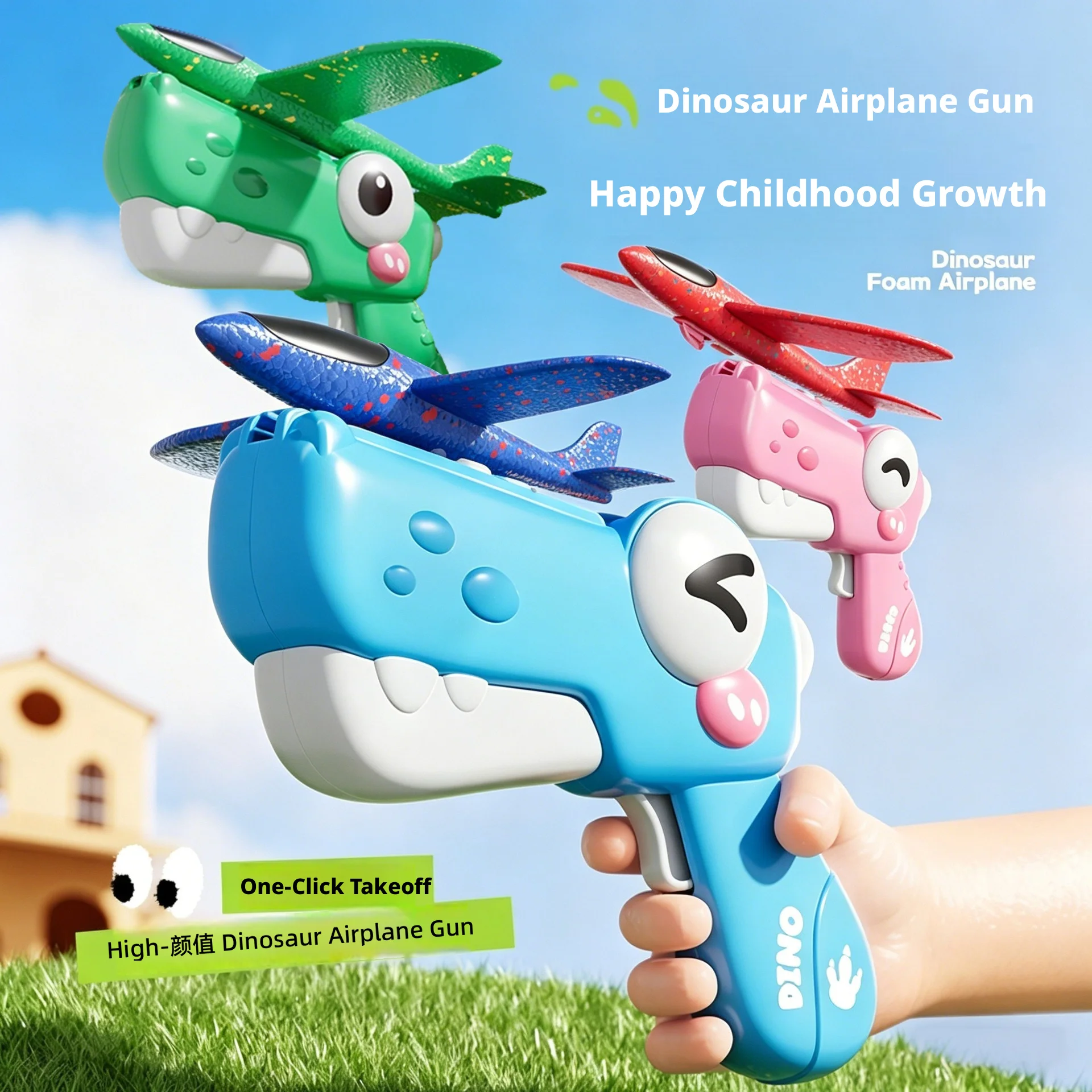 New Dinosaur Foam Airplane Launcher Toys for Kids Foam Glider Planes Outdoor Flying Catapult Gun Aircraft Toy Foam Plane Toy