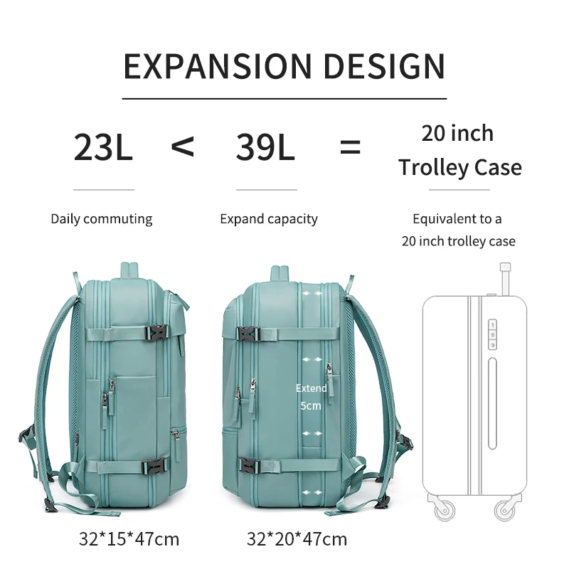 Women travel Backpack Teenage girl Expanded 39L Business Laptop Backpack With Dry wet bag 16inch waterproof school Backpack