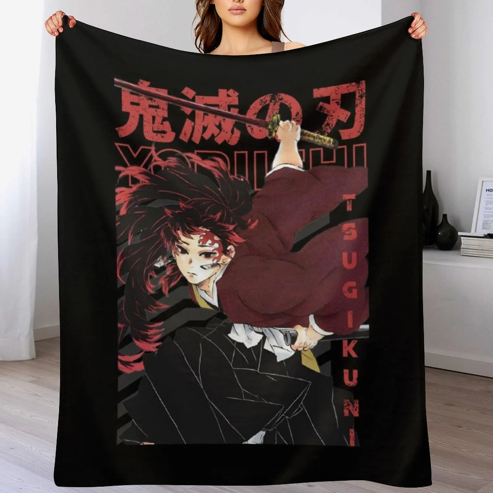 

Yoriichi Tsugikuni Demon Slayer Throw Blanket Multi-Purpose Tourist Sofa Throw Soft Big Blankets