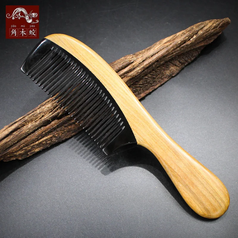Green sandalwood comb with buffalo horn, sandalwood comb, black buffalo horn comb