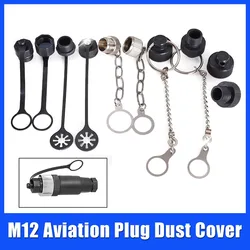 M12 Aviation Plug Socket Dust Cover with Chain Male Female Plastic Rubber Metal Dust Cover for Sensor Connector Waterproof Cover