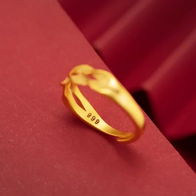 

9999 Real Gold 24K Sui Ping An Simple Wheat Sui Girl Ring Wave Twist Female Ring