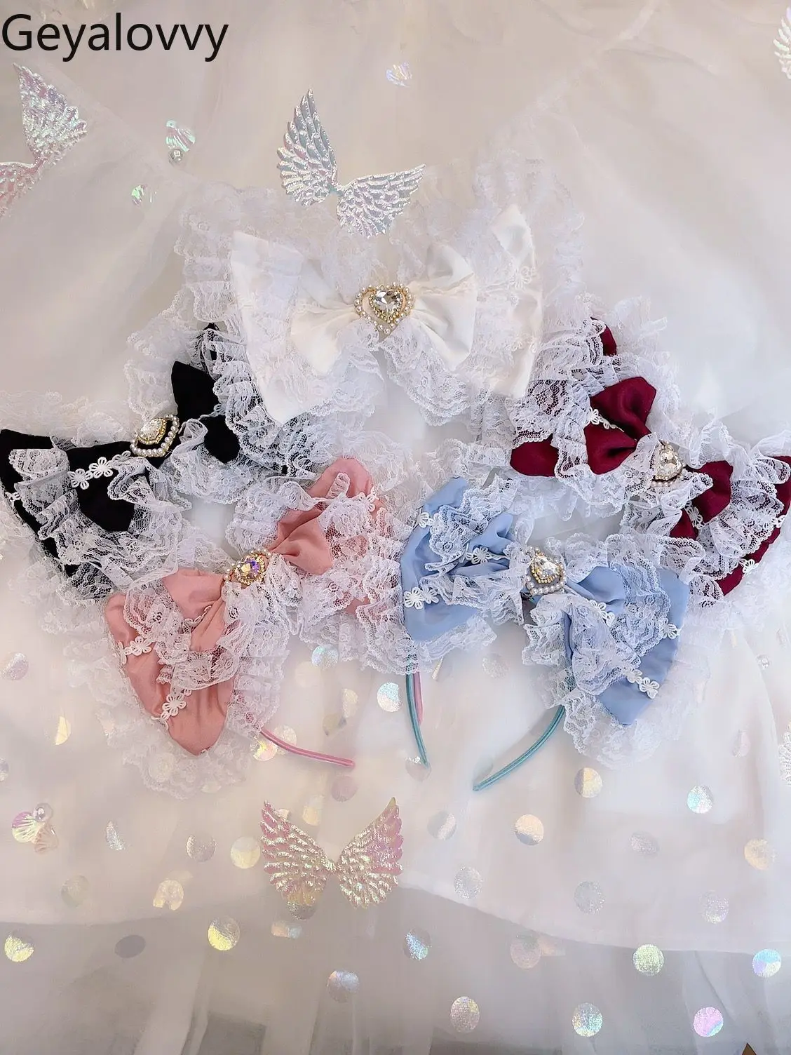 

Lolita Sweet Girl Princess Bow Love Diamond Embroidery Lace Headband Headgear Japanese Versatile Hair Bands Accessories