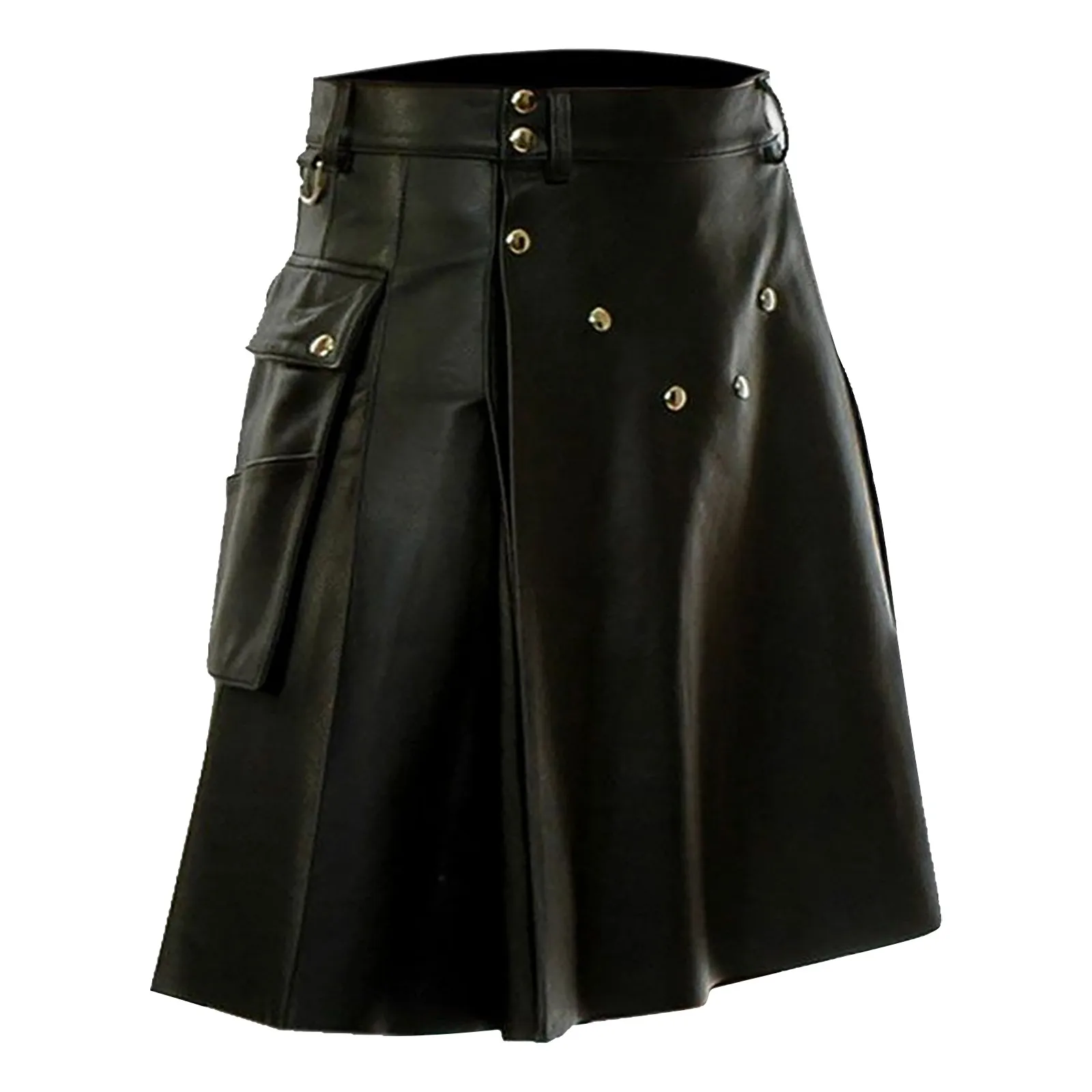 Fashionable Comfortable Versatile Scottish Festival Half Bodies Skirts Men's Solid Color Leather Vintage Pleated Skirt Kilt