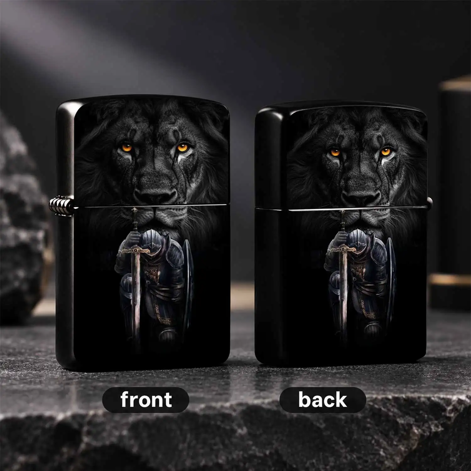Creative Lighter With Dark Black Lion And Armored Knight Pattern, Stylish Desktop Decor, Portable Daily Use Tool For Outdoor Travel, Ideal Gift For Birthday Holiday, Unique Cool Collectible Accessory Suitable For All Scenes, Exquisite Prese