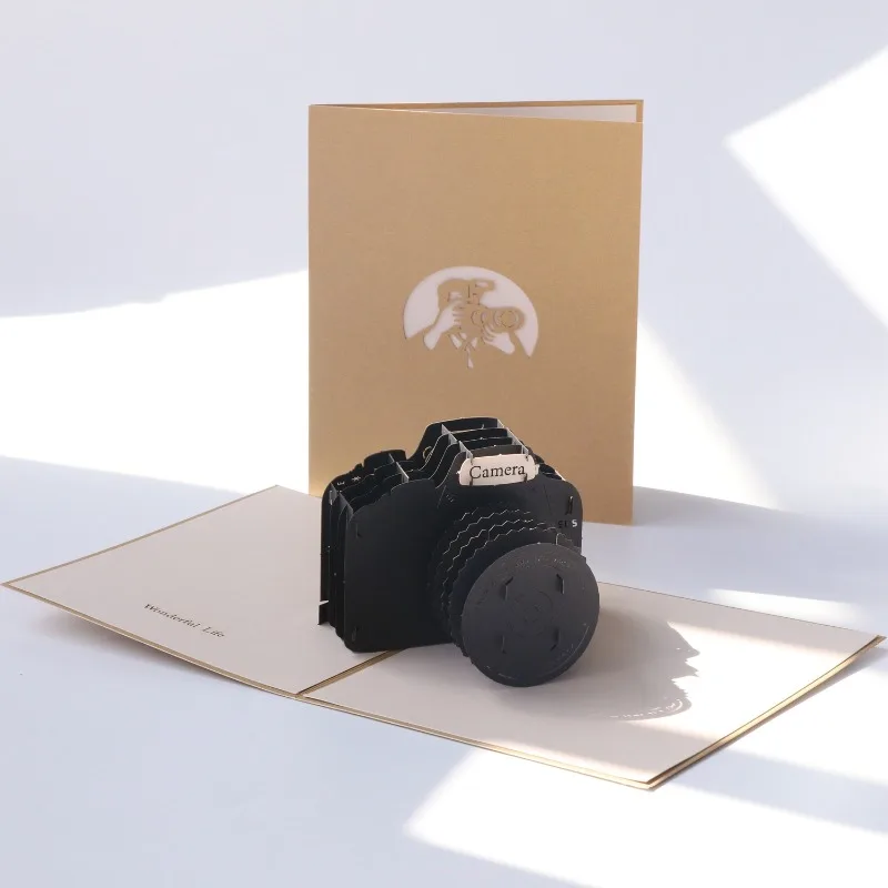 

1 pop-up happy birthday greeting card 3D Paper Cuttings camera creative art retro fresh graduation gift including envelope gift