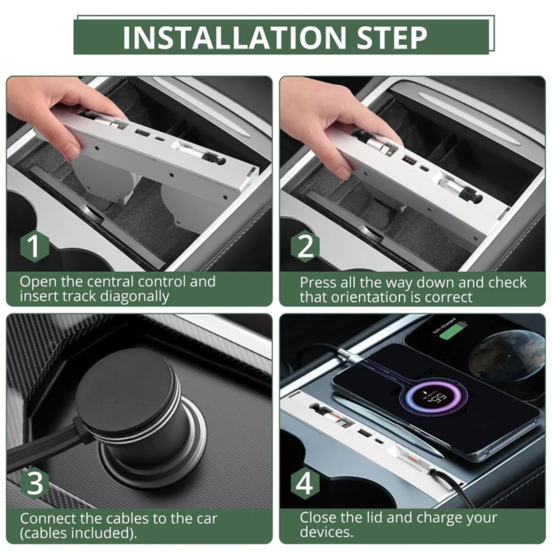 Exclusivo adaptador de Cable de carga rápida Hub USB para estación de acoplamiento de consola central Tesla Model 3 Highland Model Y Juniper 2025