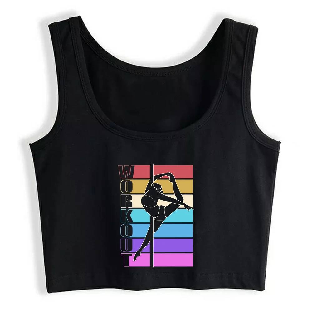 Retro Pole Dancing Graphic Cotton Sexy Slim Fit Crop Top Pole Dancer Sports Fitness Workout Tank Top Gym Camisole