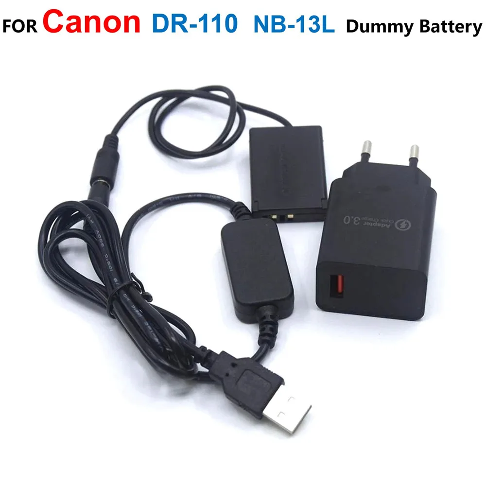 

DR-110 DC Coupler NB-13L Dummy Battery+USB Cable Fit Power Bank+QC3.0 USB Charger For Canon PowerShot G5 G7 X Mark II G5X G7X