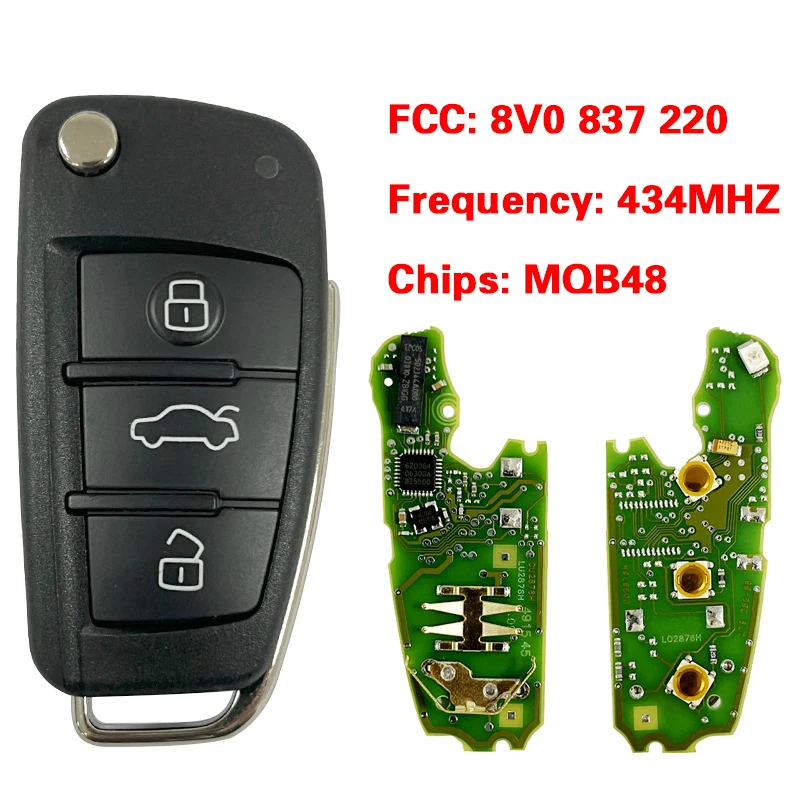 CN 008034   PCB Oryginalny 3-przyciskowy pilot zdalnego sterowania 433MHz Megamos MQB 48 AES Chip 8V0 837 220 do A-udi A3 S3 2012-2015