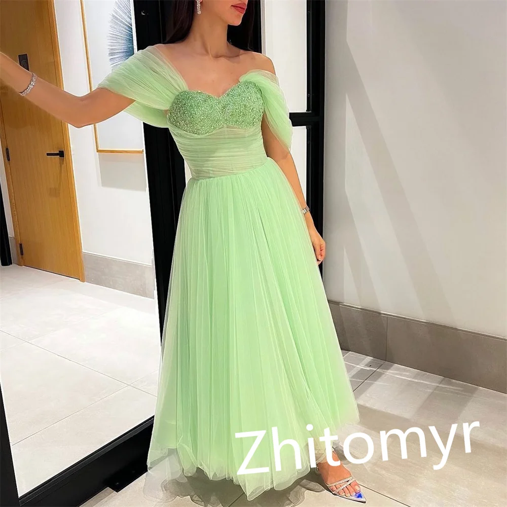 Prom Dress Saudi Arabia Classic Modern Style Formal Evening Off The Shoulder A-line Beading Tulle Bespoke Occasion Dresses