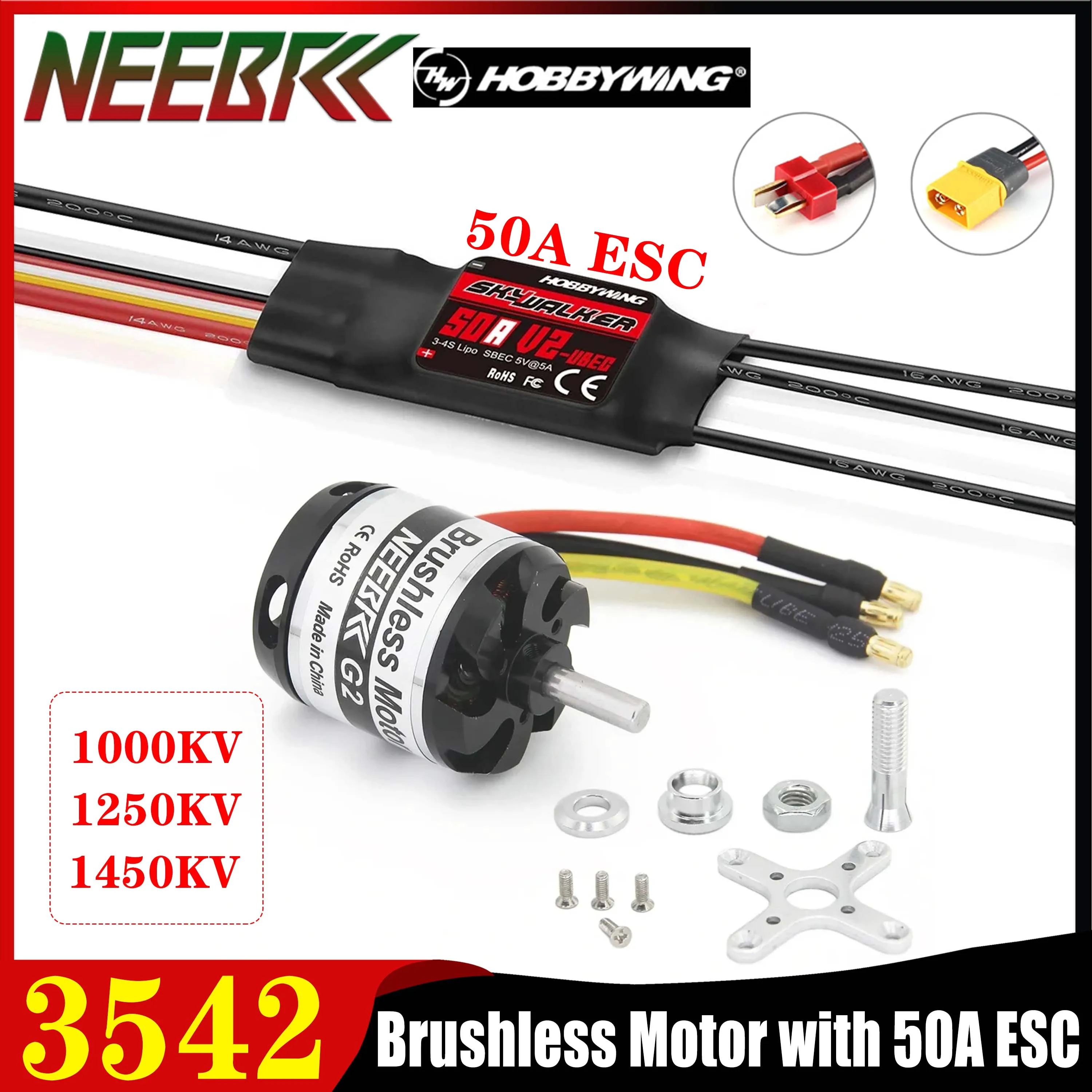 NEEBRC 3542 1450KV 1250KV 1000KV Brushless Motor with 50A 4S-V2 ESC T/XT60 Plug for RC Fixed-wing Multicopter Drone Plane Parts