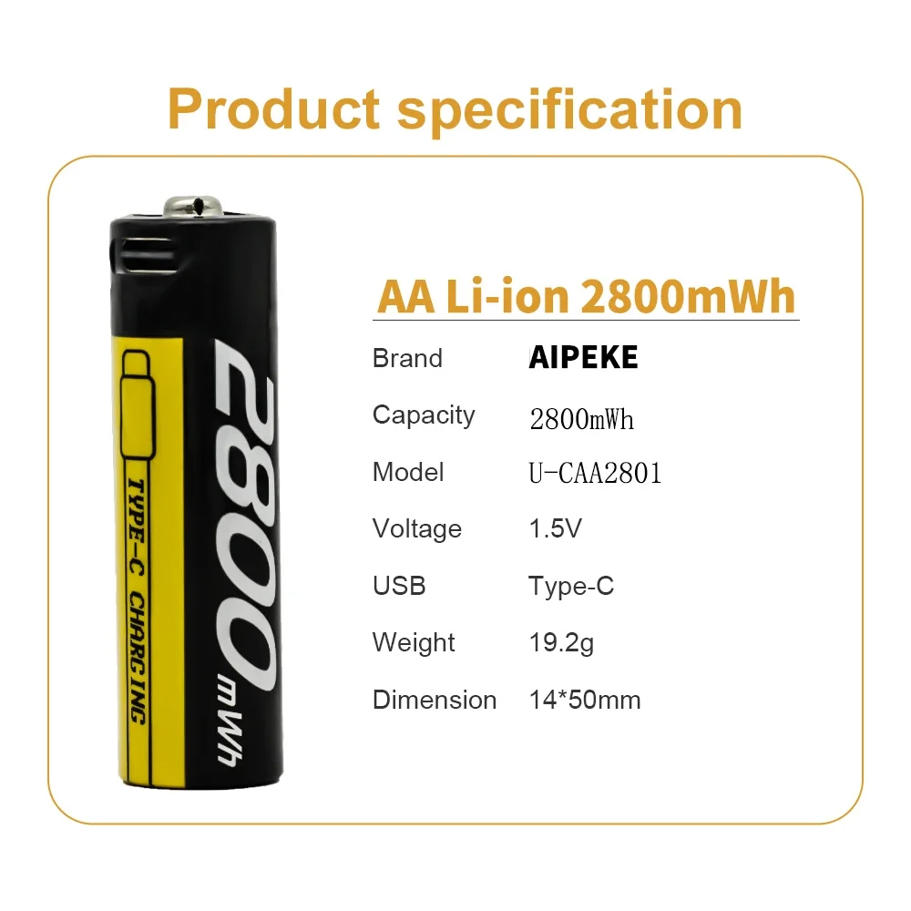 AIPEKE baterias recargables aa 1.5v 2800mWh  14500 battery aa rechargeable batteries for Children\'s toys remote controls cameras