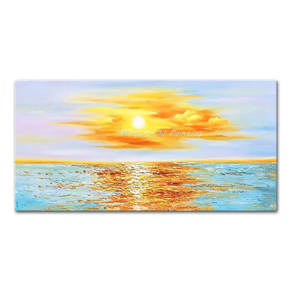 

Mintura Large Size Handmade Artwork Handpainted Oil Paintings on Canvas,Beauty Sea Clouds And The Sun Modern Home Decor Wall Art