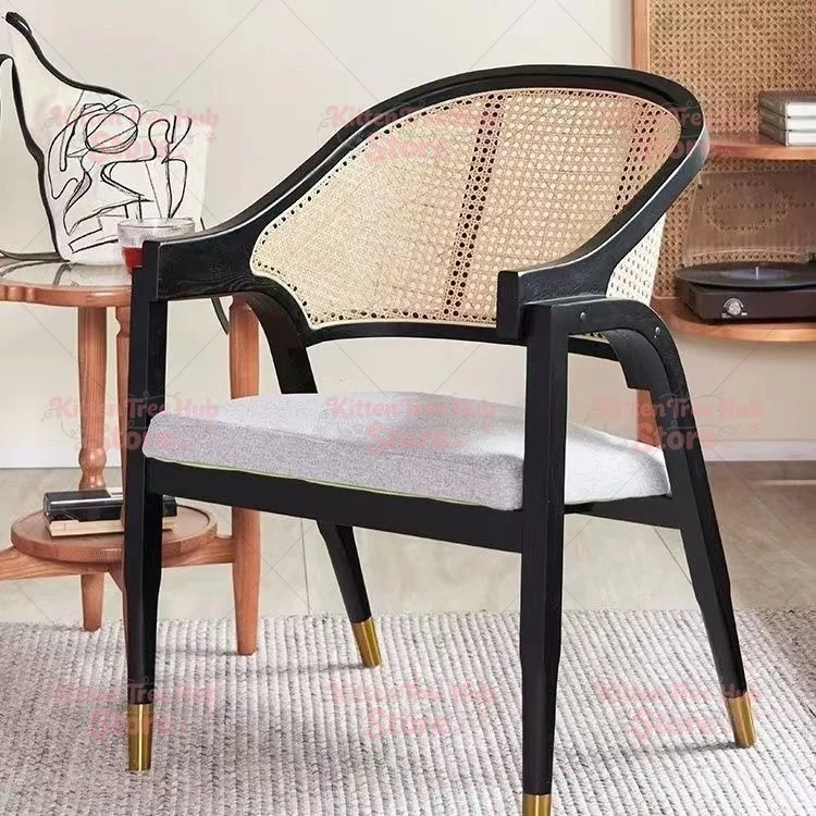 Simple solid wood dining chair rattan leisure chair restaurant homestay retro home single chair