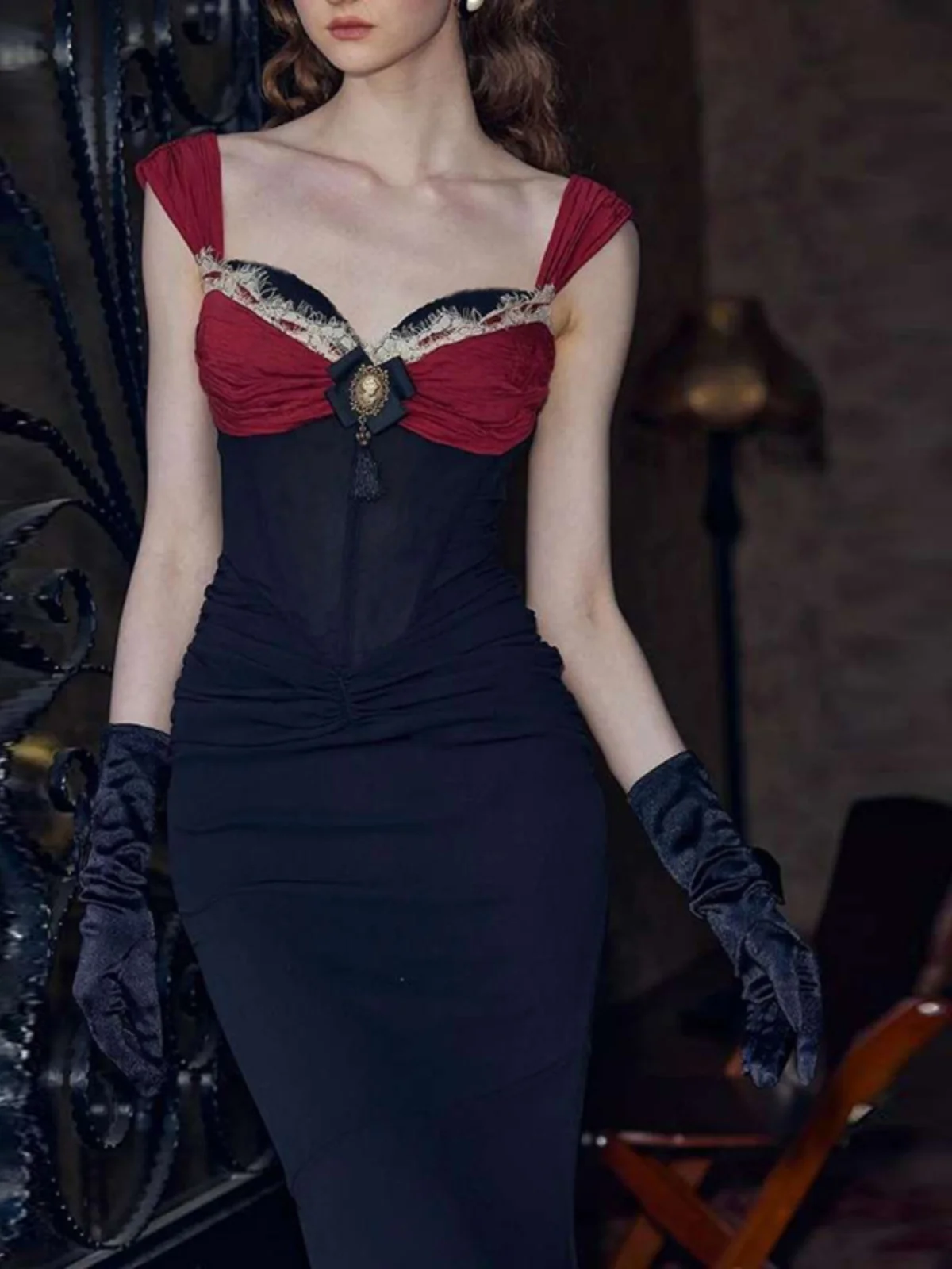 Ele vintage cor blo v-ne sexy esqueleto exposição dr feminino na moda cintura alta saia longa hepburn sle verão dr