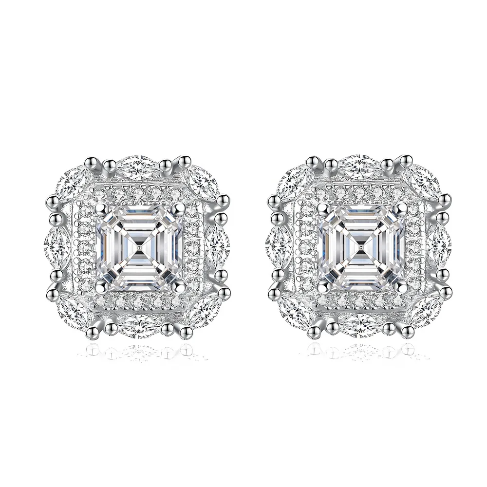 

S925 sterling silver pagoda stud earrings 5x5mm square micro-inlaid diamond fashion earrings women's exquisite high-end jewelry