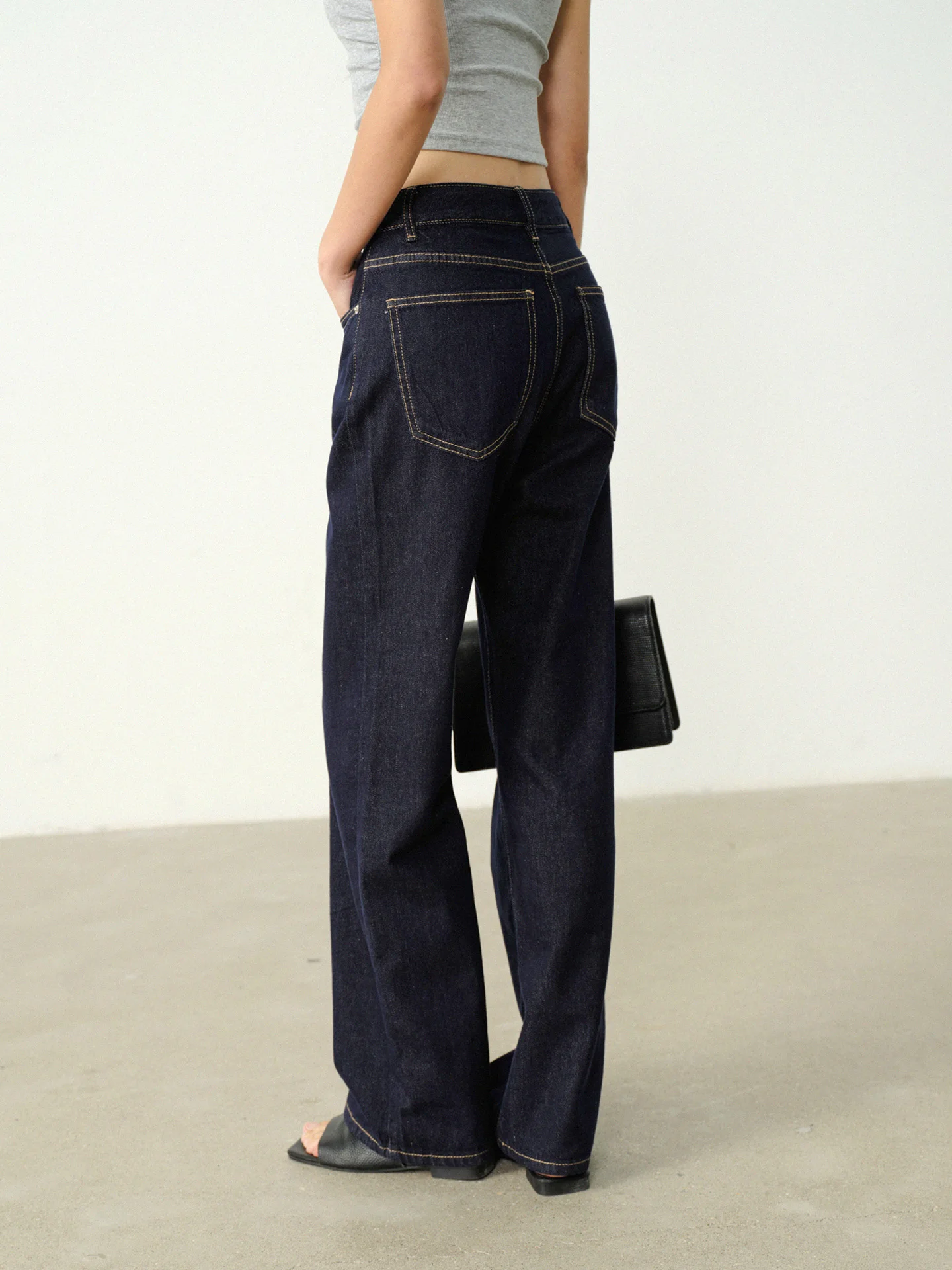 Vintage Loose Straight High Waist Wide Leg Jeans Retro Contrast Stitch Slimming Casual Long Pants for Petite Women Summer Wear - Image 4