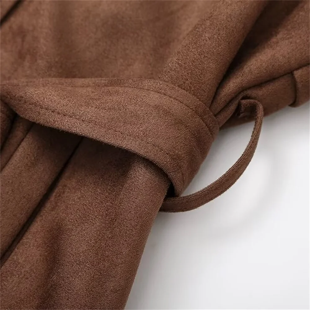 2024 Autumn New Women\'s Fashion Retro Long Sleeve Windbreaker Coat Loose Long Style Temperament Strap Over Knee Coat