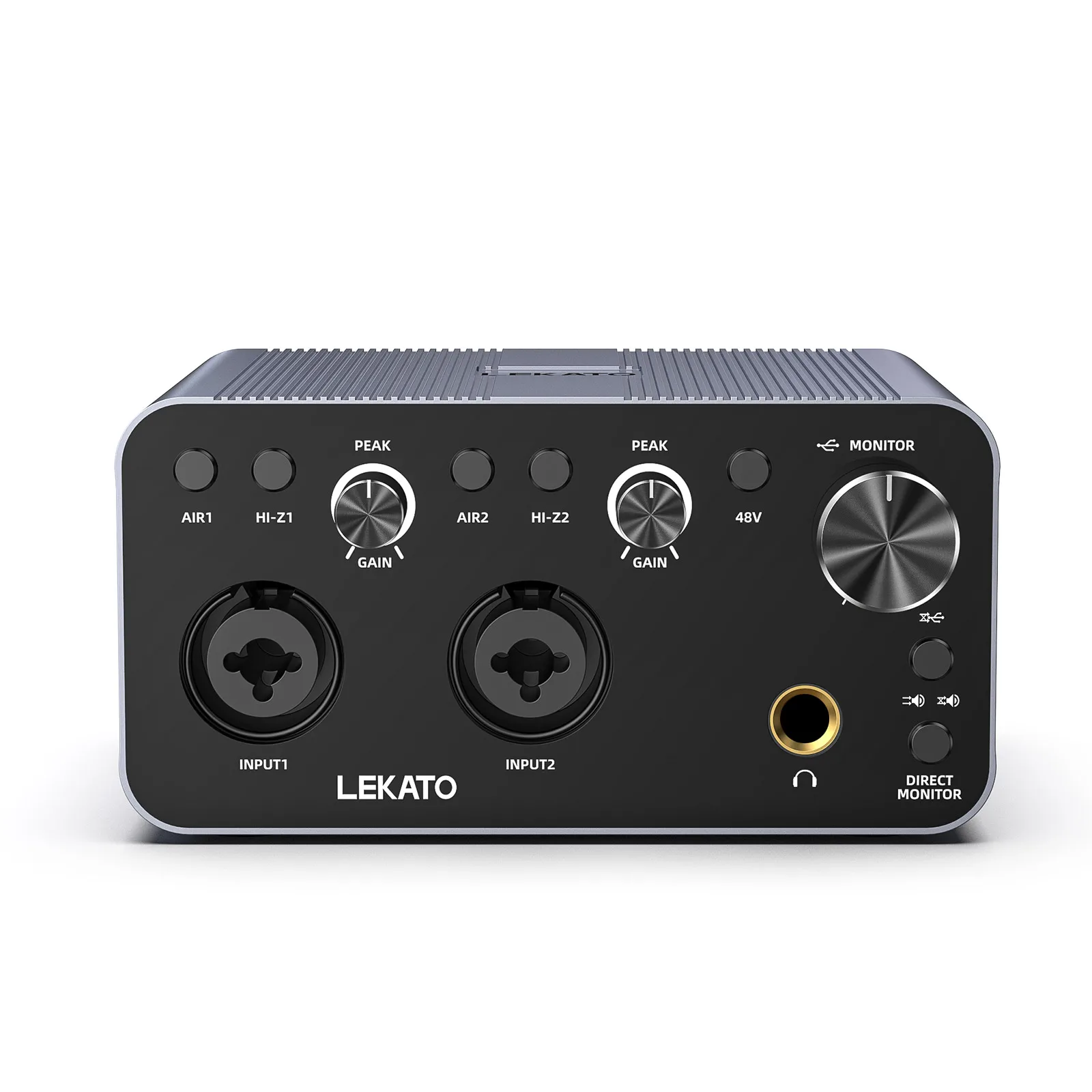 LEKATO 2i2 USB Audio Interface for Recording Songwriting Streaming and Podcasting Hi-Fi Studio Audio Interface XLR 48V Power