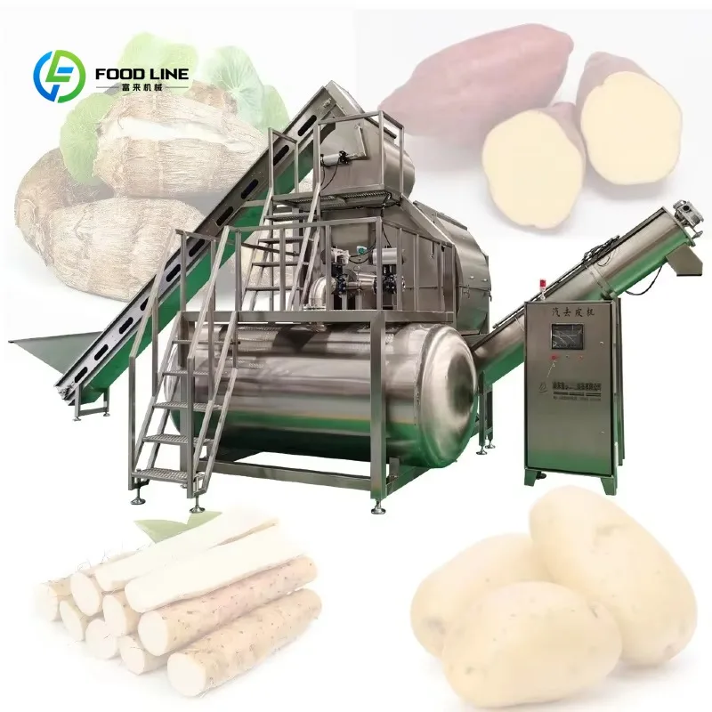 Customizable 3 in 1 Potato Tomato Sweet Potato Peeling Machine with PLC Engine Motor Bearing-Efficient Steam Peeling Technology