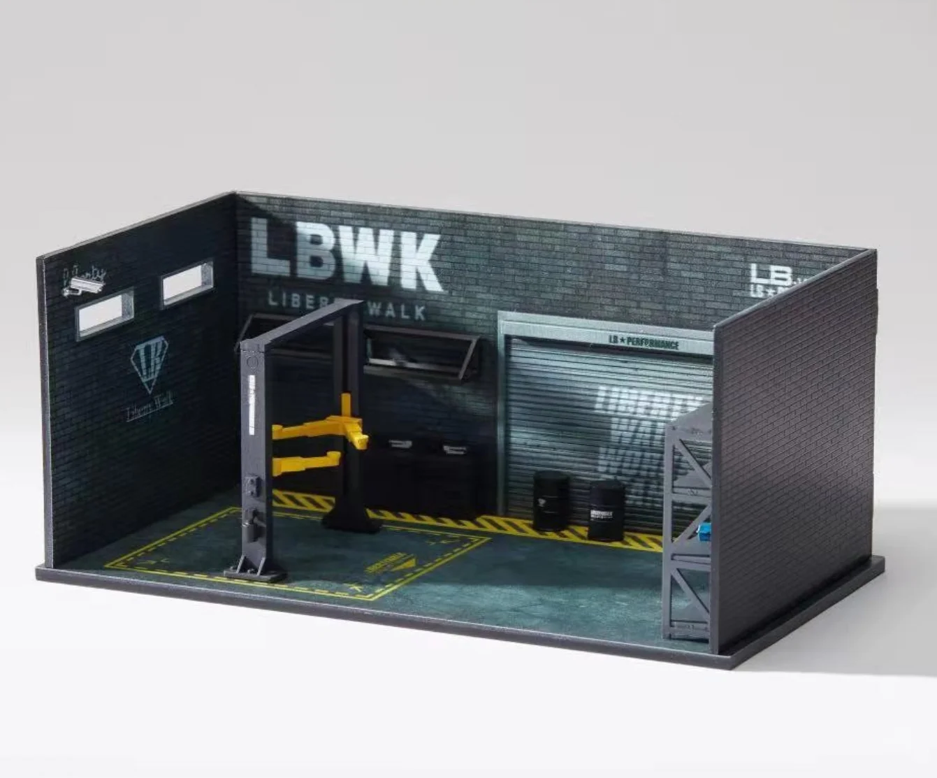 Diorama 1:64 Scale RWB GULF LBWK Garage Repair Shop Model Car Parking Kit PVC Scene Storage Box Display Cabinet Case Hobby Gift