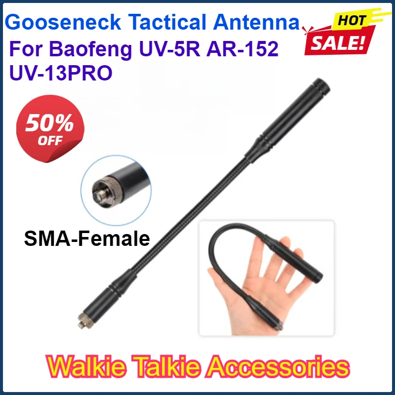 Baofeng Walkie Talkie Gooseneck Tactical Antenna VHF UHF For UV-5R AR-152 UV-13PRO 136-174/400-520MHz Two Way Radio Antenna 33CM